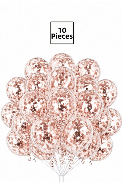 Balonsan Rose Gold Sequin Transparent Balloon Bundle 10 Pieces