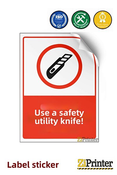 ZiPrinter استخدم سكين الماكيت الآمن! ملصق لافتة تحذيرية isg مقاس 15x21 سم