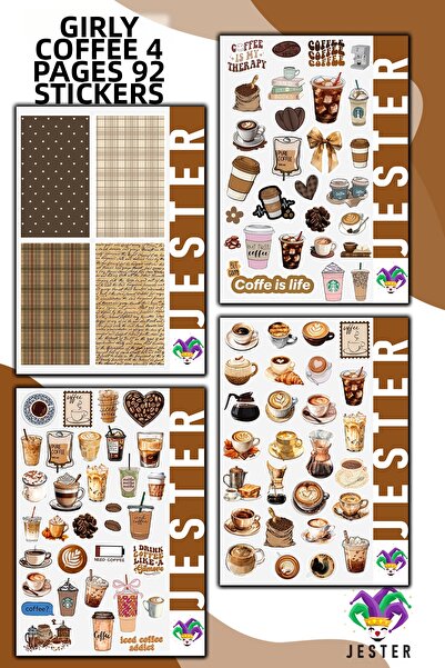 Jester ملصقات Girly Brown مكونة من 4 أوراق، ملصقات، دفتر يوميات، أجندة، مخطط،...