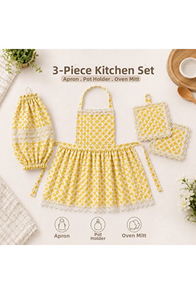 Ayşenur Çeyiz Duck Fabric Apron Set 3-Piece Apron - Bag Holder - Holder
