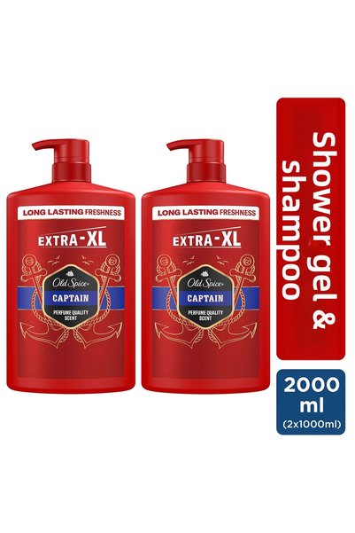 Old Spice جل استحمام وشامبو كابتن للرجال 1000 مل XXL حجم كبير ×2