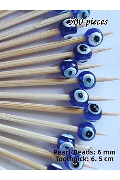 tm tasarı mağazası 500 Pieces of Decorative Mini Evil Eye Beaded Cake Toothpi...