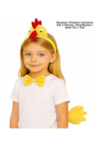 Generic Brand Rooster - Chicken Costume Accessory Set - Crown Bow Tie Tail