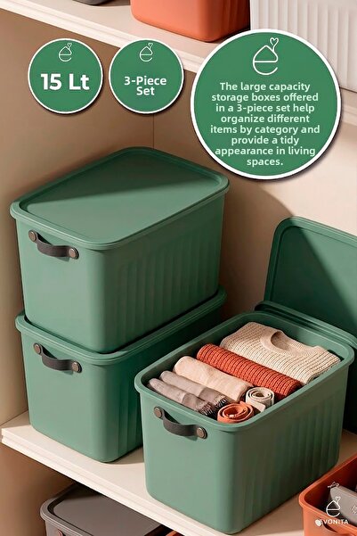 EVONİTA Decorative Storage Box 3-Piece Organizer with Lid Bathroom Kitchen Or...