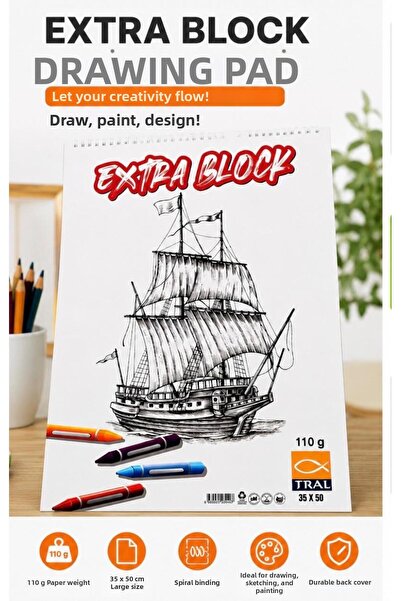 SEYFİKİRTASİYE 35X50 cm 15 Sheets Art Notebook 110 Gr White Paper Wire Bound ...