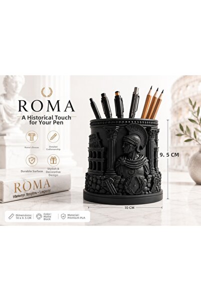 DDM GLOBAL Ancient Rome Themed Decorative Black Pen Holder Organizer Premium ...