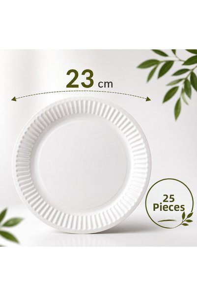 alenked طبق كرتون 23 سم أبيض 25 قطعة