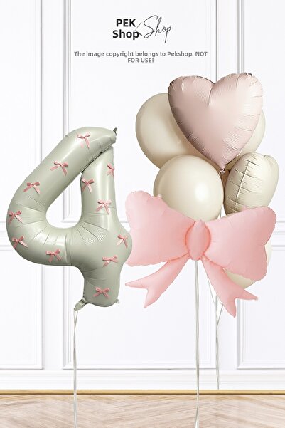 PEKSHOP 4 Year Old Pink Bow Ribbon Decorated Bow Theme 4 Year Old Birthday Ba...