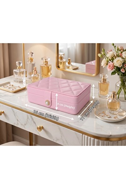 Meya design Quilted Patterned Pink Jewelry and Jewelry Box Organizer with Pea...