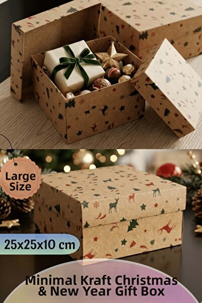 Dantelux New Year & Christmas Gift Box - Kraft Christmas Patterned Gift Box -...