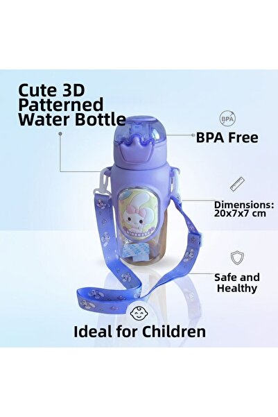 teknohediye Cute 3D Pattern Water Bottle – Bpa-Free, Child-Safe, Durable Plas...