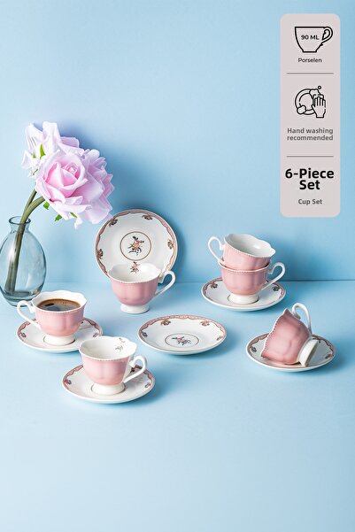 Emsan Romance 6-Person New Bone Coffee Cup Set Pink 90 ml