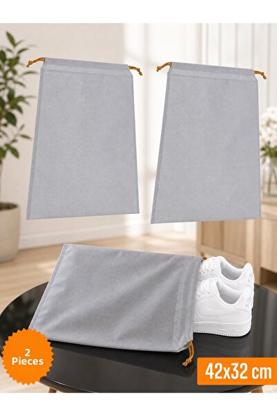 Emma Oliwia 2 Pieces Gray Drawstring Shoe Storage Bag Travel Organizer Multi-...