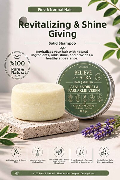 Believe Your Aura Revitalizing Solid Shampoo - 100% Natural Solid Shampoo for...