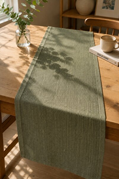 Typoniq Attitude Included Terra Premium Linen Look Khaki Runner 40X140 cm