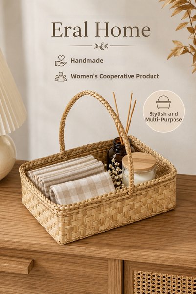 SS ERAL KOOP Handmade Multi-Purpose Wicker Organizer Basket Kitchen Garden Living Room 26 X 33 cm