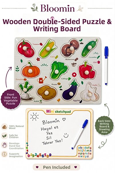 Bloomin Wooden Double-Sided Bultak & Writing Board |   Pen Included |   Educa...