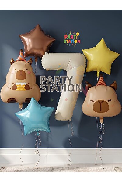 Parti Station Kapibara Concept 7Th Birthday Balloon Set 6 Pieces Capybara Bal...
