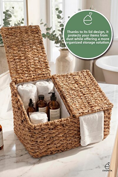 EVONİTA 39x23x25 cm Coș din răchită Coș decorativ multifuncțional pentru depo...