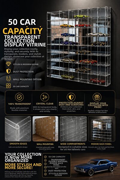 RAFKESTİR Transparent Flex Collection Stand with Capacity for 50 Vehicles – M...