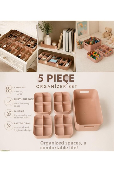 Okyanus Home Set organizator multifuncțional cu compartimente, 5 piese - Roz