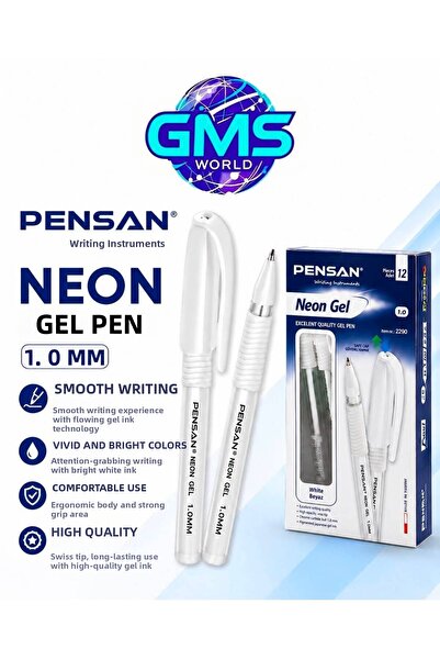 Pensan 1.0 mm Neon White Gel Pen Set of 6