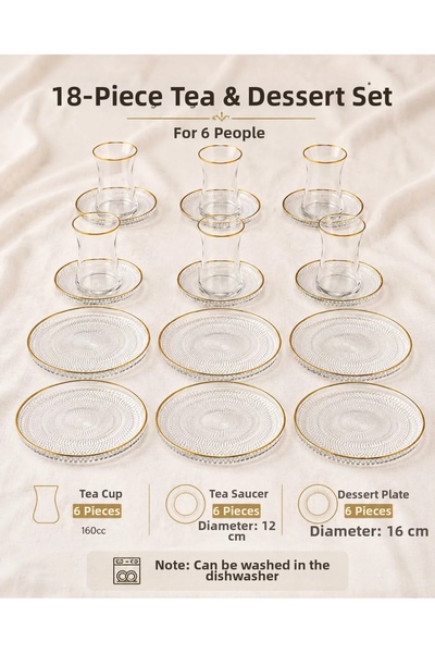Bereketli Store Egehome 18 Piece Tea Set for 6 People |   Tea Cup, Tea Saucer...