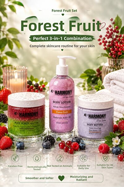 PROHARMONY Forest Fruit Ritual 3-Piece Body Care Set 750 ml |   Body Scrub + ...