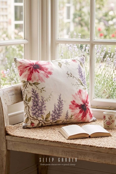 Sleep Garden غطاء وسادة مزخرف بتصميم لافندر |   ديكور المنزل العصري 43x43