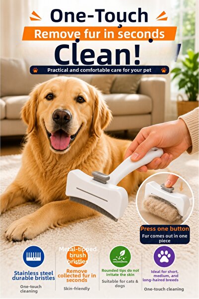 OpenCity Pet Hair Collection Comb with Press-Open Metal Tip One-Key Cleaning ...