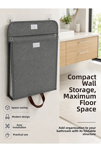 ARMÜZ Folding Wall Hanging Laundry Basket with Large Internal Volume Bathroom...