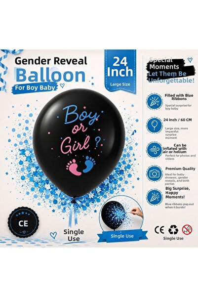 Ufak Tefek Şeyler Blue Sequin Gender Reveal Balloon Black Large Size 24 Inch ...