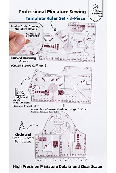 LİVA CRAFT Art & Craft Комплект от 3 прозрачни миниатюрни линийки за шиене и ...