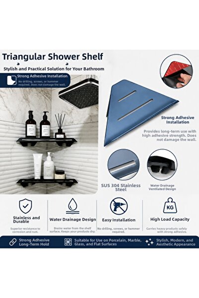 Lilasso Home Triangle Shower Corner Shelf - Adhesive