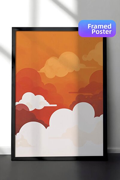 Zestia Pictură murală de artă minimalistă cu ramă neagră, Nori portocalii de ...