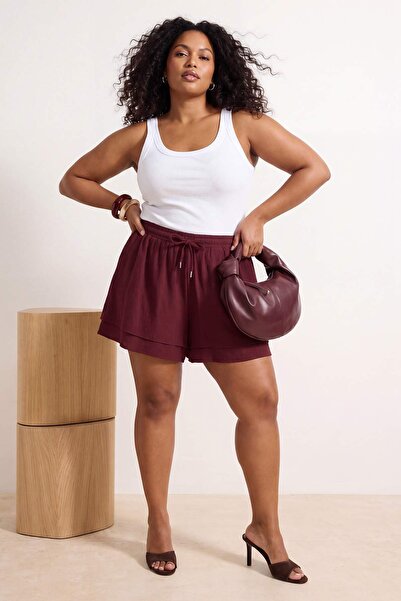 Trendyol Curve Plum Wide-Leg Skirt Look Plus Size Shorts & Bermuda Tbbss26Ap0...