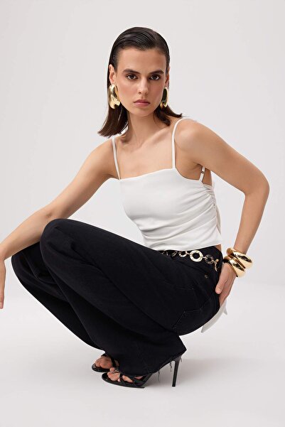 Trendyol Collection White Plain Square Neck Sleeveless Satin Satin Party Blou...