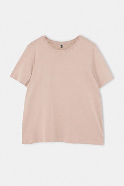 Trendyol Curve Μπλουζάκι Mink Regular Fit Basic Crew Neck 100% Βαμβακερό Πλεκ...