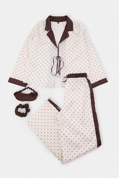 Trendyol Collection Ecru-Brown Galaxy Satin Woven Pajama Set Thmaw27Pt00008