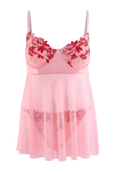 Trendyol Curve Set chiloți roșii fără cupă și babydoll mărime mare TBBSS26DH0...