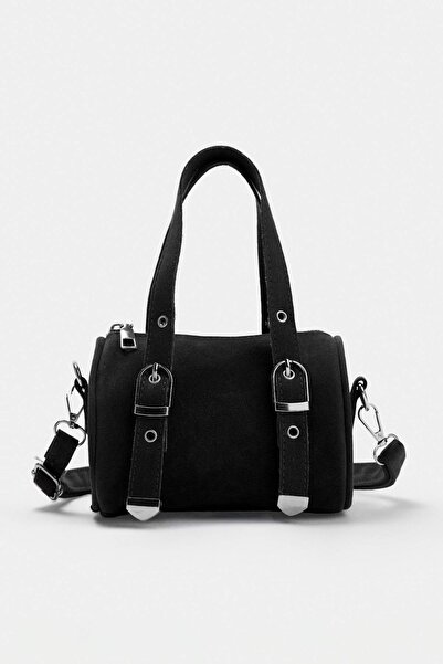 TRENDYOL SHOES Schwarze Damen-Umhängetasche aus Wildleder in Minigröße TAKAW2...