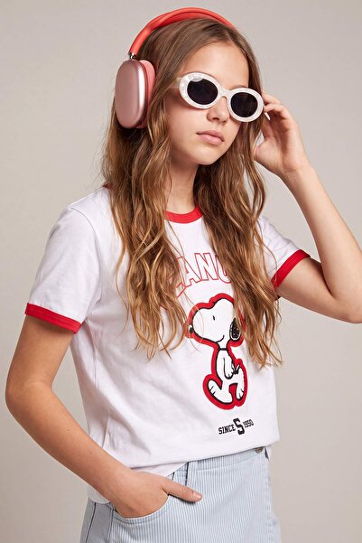TRENDYOLKIDS Tricou tricotat cu licență Snoopy pentru băieți și fete, alb TKD...