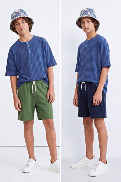 TRENDYOLKIDS Navy Blue - Green 2-Piece Boys' Shorts Tkdss26Sr00037