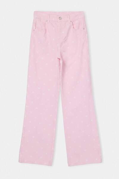 Trendyol Collection Pink Wide Leg Regular Waist Polka Dot Patterned 100% Cott...