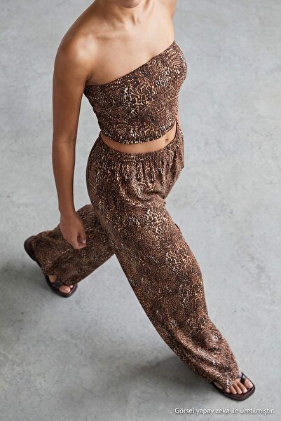Trendyol Collection Brown-Multicolor Animal Woven 100% Polyester Tbess26Au00098