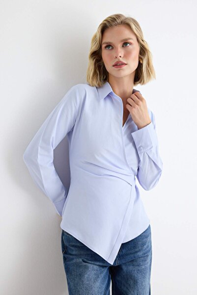 Trendyol Collection Light Blue Asymmetrical Cut Shirt Twoaw27Go00029