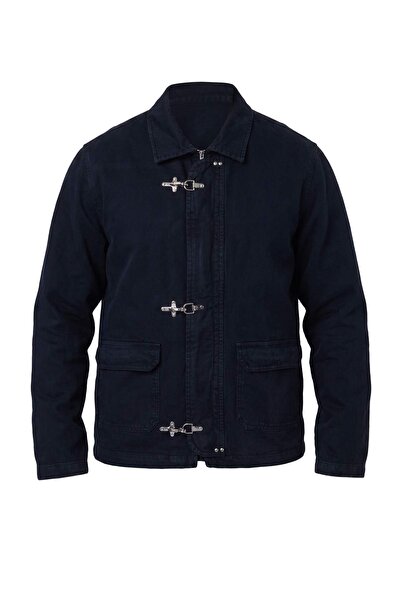 Trendyol Collection Navy Blue Men's Denim Jacket with Front Pockets and Acces...