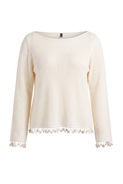 Trendyol Curve Stone Hemline Stone Detailed Boat Neck Knitwear Sweater Tbbaw2...