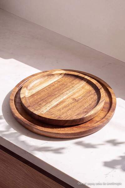 TRENDYOLMİLLA HOME Set of 2 Round Wooden Plates 12 cm and 15cm Tphaw27Tbk00006