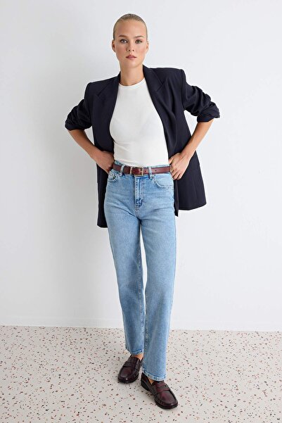 Trendyol Collection Blue Medium Stretch High Waist Mom Jeans Twoaw27Je00073